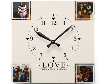 Custom Photo Collage Acrylic Clock 10.75x10.75, Personalized Family Memory Clock, 4 Photo Gift, Memorial Giftful Keepsake, Couples Gift