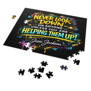 Jesse Jackson Quote Puzzle & Tin Box, Never Look Down Inspirational Gift, Unity Family Game For all Ages, Black History Jigsaw 30-2000 Piece