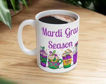 Personaliseerbare Mardi Gras-mok, koffiemok voor het Mardi Gras-seizoen, feestelijk milkshake-ontwerp, Fat Tuesday-carnavalsmok, New Orleans-mok, cadeau voor hem/haar