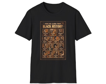 T-shirt Ce que nous apprenons de l'histoire des Noirs, cadeau de personnages de l'histoire des Noirs, chemise affiche icône, t-shirt cadeau afro-américain, t-shirt héritage dirigeants
