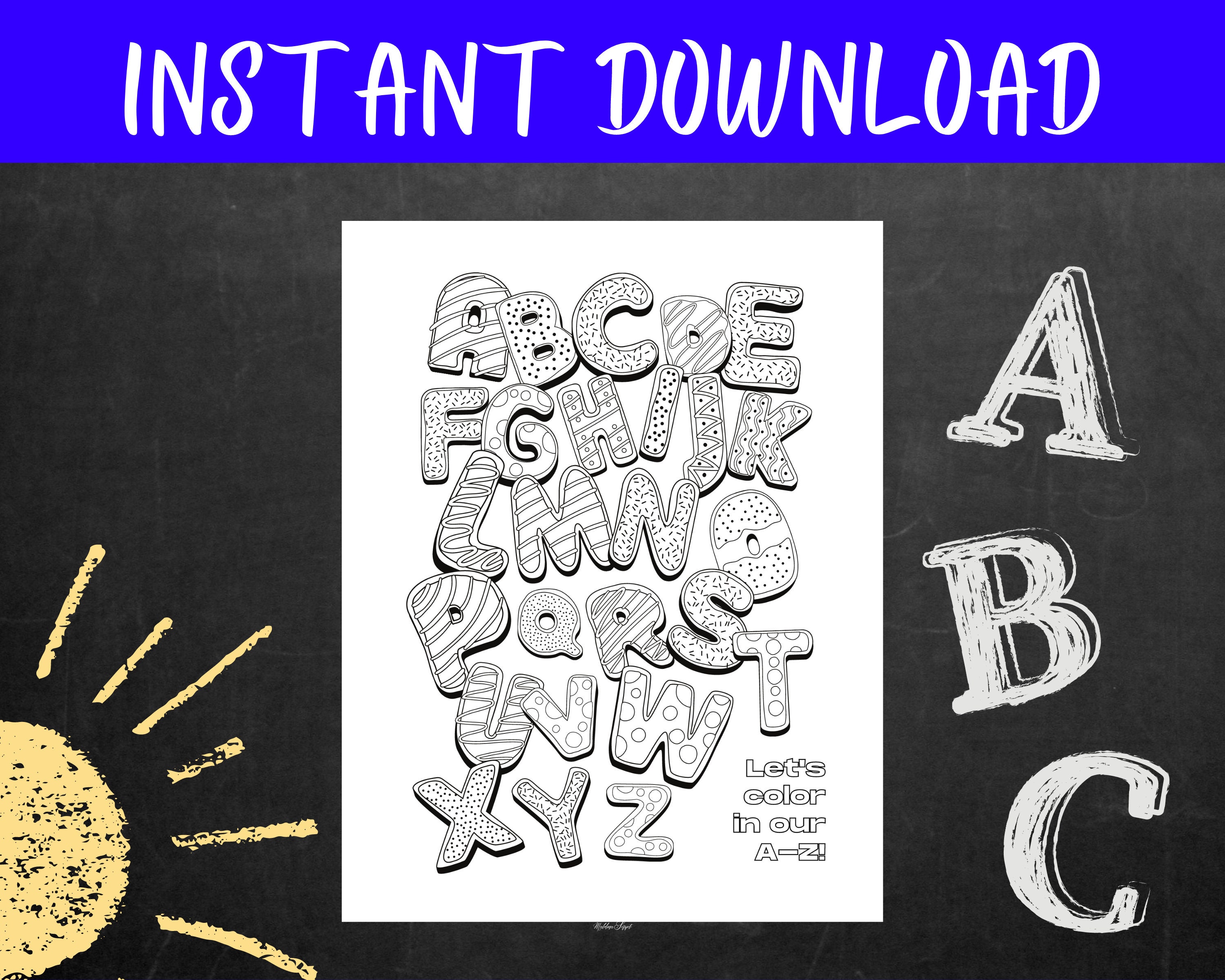 learn the alphabet coloring sheet printable a to z letter etsy