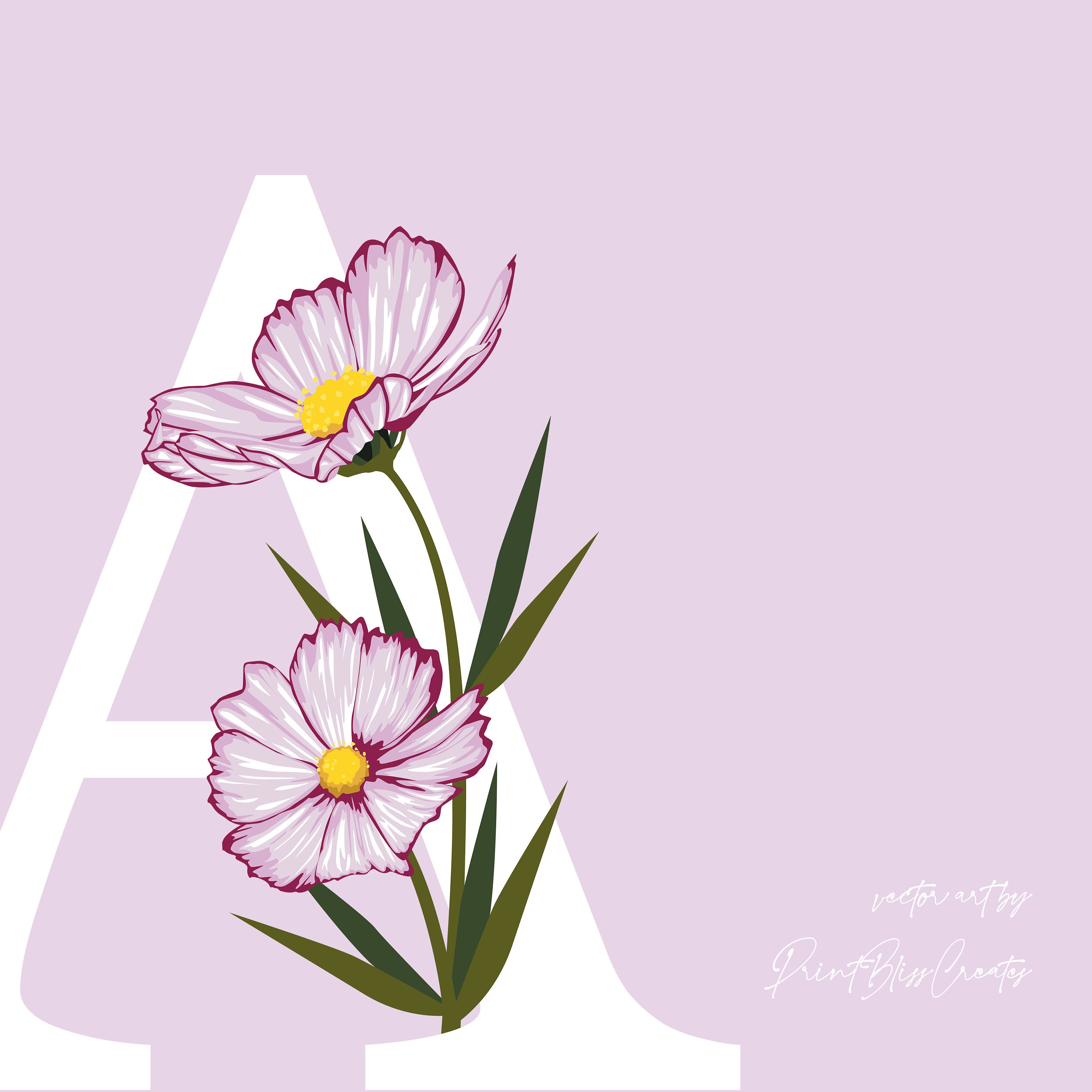 Initial Letter a Cosmos Flower Wall Art, Vector Art, GET ALL 8 SIZES of  Downloadable Prints, Nursery Decor - Etsy