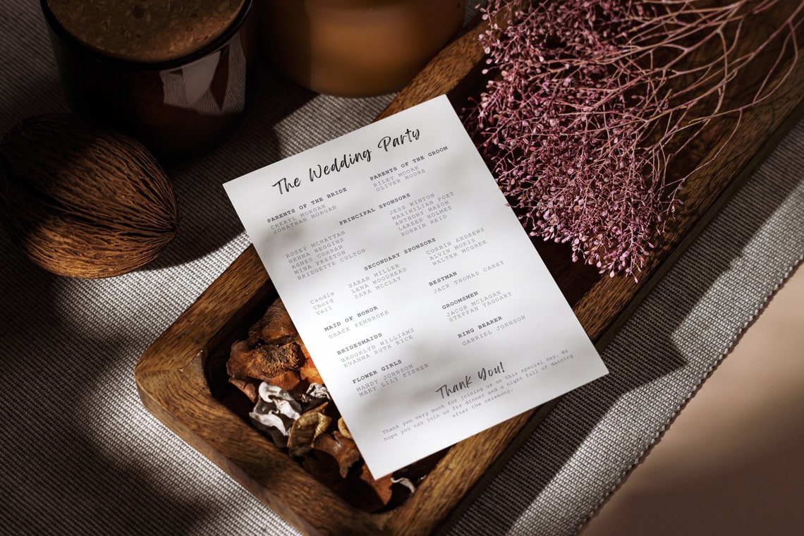 Boho Wedding Program Template, Printable Postcard Style (digital ...