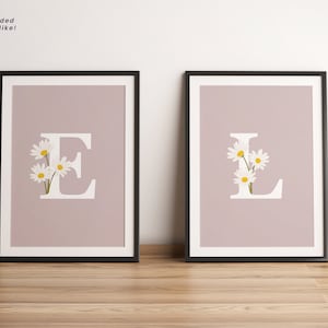 OBTENER TODAS LAS LETRAS / Conjunto de monogramas florales con margaritas / Arte de pared del alfabeto para decoración de guardería y personalización del hogar / Personalizar fácilmente en Canva