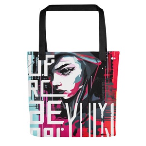 Tote bag, highly colorful, pop art and graffiti styled image vibrant, modern, original, eye-catching, trendy, quality