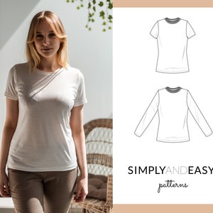 Amelia Tshirt Long & Short Sleeves PDF Sewing Pattern | EU 34-44 | US 2-12 | Easy To Sew For Beginners | Digital Sewing Patterns For Women