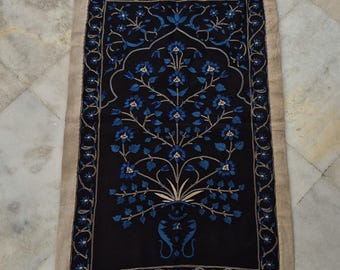 Handmade Embroidery Wall-hanging, Mughal Flower, Tree of life, Indian embroidery textile, home décor Wall-hanging, Mughal Tapestry, Wall Art