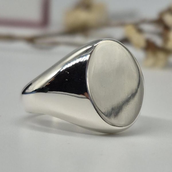 Anillo de sello ovalado de plata esterlina 925, banda superior plana ovalada, anillo de sello unisex, regalos para él y ella, banda de plata lisa, joyería de uso diario