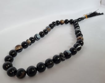 33 Beads Sulemani Aqeeq Tasbih ,Natural Black Agate Tasbih , Rosary Beads Tasbih ,Tasbeeh,33 Beads Tasbih, Misbaha,Agate Tasbih,Prayer Beads