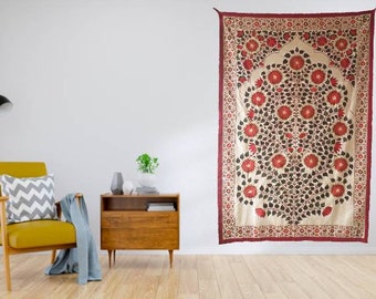 Handmade Embroidery Wallhanging, Mughal Flower, Tree Of life,Silk Wallhanging, Mughal Tapestry,Suzani Embroidery,Wall Art,Mughal wall Decor