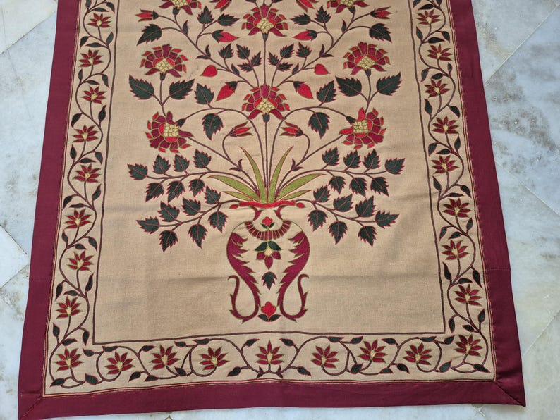 Handmade embroidery wall hanging, Floral embroidery tapestry, Mughal Floral Tapestry, silk thread embroidery, Silk thread Embroidery Wallhanging, Indian Traditional embroidery wall hanging, Hand-embroidered botanical tapestry, Needlework floral embroidery, home accent , vintage Handmade Embroidery Wallhanging, antique style wall hanging, Mughal Tapestry, tree of life embroidery, tree of life tapestry, luxury home decor gifts , gifts for anniversary, wall tapestry hanging woven ,tapisserie mughal