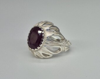 Anillo de plata y rubí hecho a mano, anillo bohemio, anillo llamativo, anillo de plata, regalos de aniversario para él, anillo para uso diario, anillo de rubí, anillo de rubí rojo, rubí