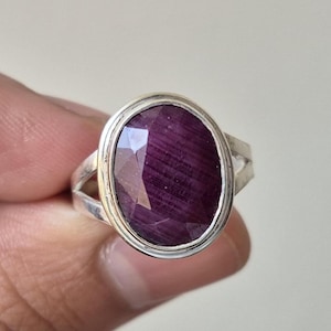 Natural Ruby Sterling Silver Ring, Boho Women's Ring, 925 Ring , Gifts for Her , oval Ring , Gemstone Jewelry,  New year Gifts,Red Ruby Ring