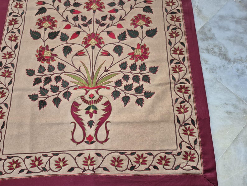 Handmade embroidery wall hanging, Floral embroidery tapestry, Mughal Floral Tapestry, silk thread embroidery, Silk thread Embroidery Wallhanging, Indian Traditional embroidery wall hanging, Hand-embroidered botanical tapestry, Needlework floral embroidery, home accent , vintage Handmade Embroidery Wallhanging, antique style wall hanging, Mughal Tapestry, tree of life embroidery, tree of life tapestry, luxury home decor gifts , gifts for anniversary, wall tapestry hanging woven ,tapisserie mughal
