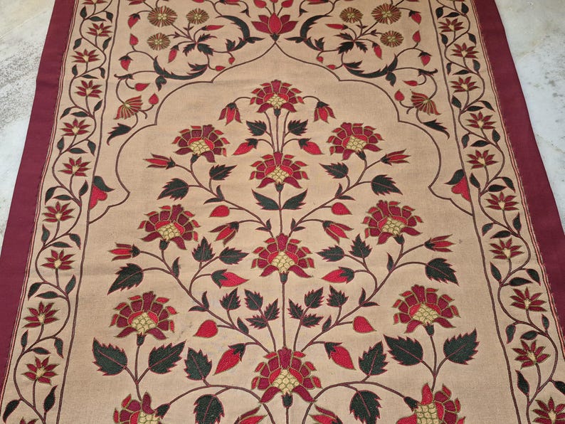 Handmade embroidery wall hanging, Floral embroidery tapestry, Mughal Floral Tapestry, silk thread embroidery, Silk thread Embroidery Wallhanging, Indian Traditional embroidery wall hanging, Hand-embroidered botanical tapestry, Needlework floral embroidery, home accent , vintage Handmade Embroidery Wallhanging, antique style wall hanging, Mughal Tapestry, tree of life embroidery, tree of life tapestry, luxury home decor gifts , gifts for anniversary, wall tapestry hanging woven ,tapisserie mughal