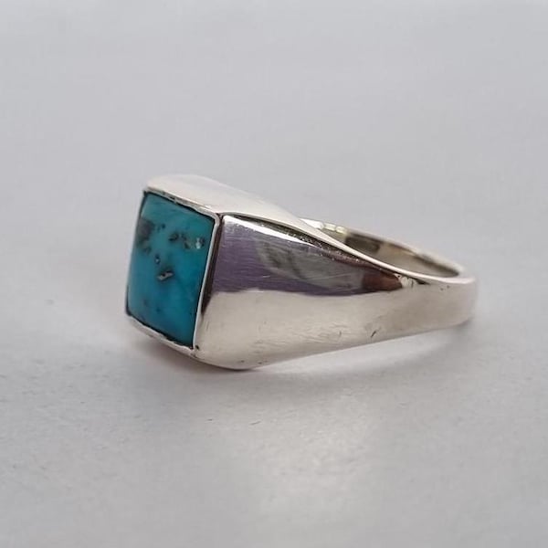 Anillo de sello turquesa, anillo de turquesa de cobre, anillo de turquesa hecho a mano, anillo de plata esterlina, anillo de turquesa cuadrado, regalos para hermano, anillos