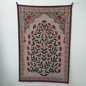 Handmade EmbroideryWallhanging,Mughal-inspired,Hand Embroidered , suzani Embroidery, EmbroideryWallhanging, Silk Wallhanging , needle point Embroidery ,Indian Embroidery ,Bohemian Decor ,Uzbek Embroidery ,Flower Design Wall-hanging ,Suzani Bed spread