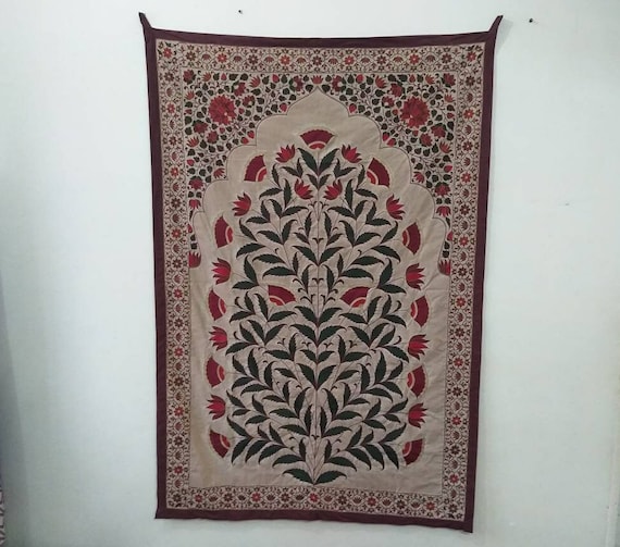 Hand Made Embroidery Wall Hanging, Mughal Flower, Tree Of Life , Home Décor , Mughal Tapestry, Suzani Embroidery, Mughal Embroidery,Art deco