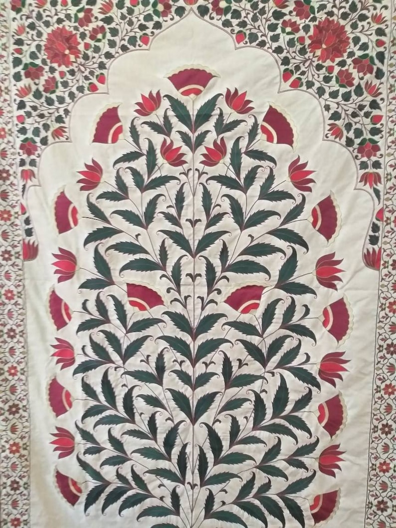 Handmade EmbroideryWallhanging,Mughal-inspired,Hand Embroidered , suzani Embroidery, EmbroideryWallhanging, Silk Wallhanging , needle point Embroidery ,Indian Embroidery ,Bohemian Decor ,Uzbek Embroidery ,Flower Design Wall-hanging ,Suzani Bed spread