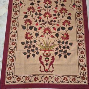 Handmade embroidery wall hanging, Floral embroidery tapestry, Mughal Floral Tapestry, silk thread embroidery, Silk thread Embroidery Wallhanging, Indian Traditional embroidery wall hanging, Hand-embroidered botanical tapestry, Needlework floral embroidery, home accent , vintage Handmade Embroidery Wallhanging, antique style wall hanging, Mughal Tapestry, tree of life embroidery, tree of life tapestry, luxury home decor gifts , gifts for anniversary, wall tapestry hanging woven ,tapisserie mughal