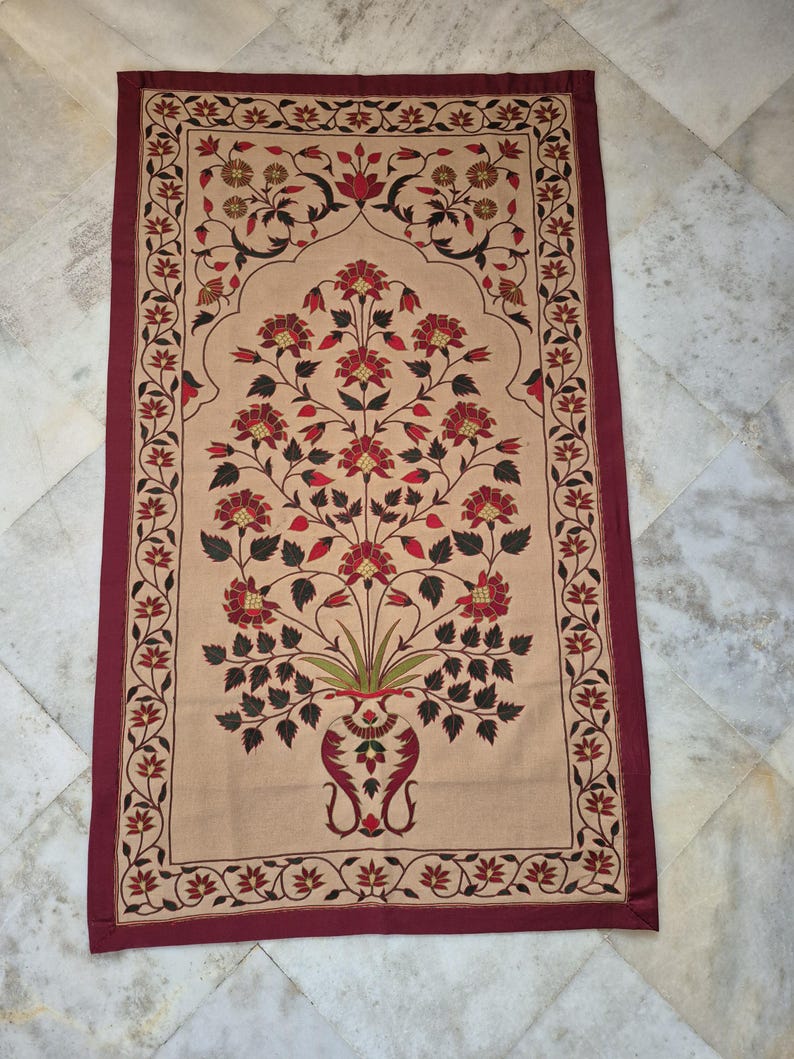 Handmade embroidery wall hanging, Floral embroidery tapestry, Mughal Floral Tapestry, silk thread embroidery, Silk thread Embroidery Wallhanging, Indian Traditional embroidery wall hanging, Hand-embroidered botanical tapestry, Needlework floral embroidery, home accent , vintage Handmade Embroidery Wallhanging, antique style wall hanging, Mughal Tapestry, tree of life embroidery, tree of life tapestry, luxury home decor gifts , gifts for anniversary, wall tapestry hanging woven ,tapisserie mughal