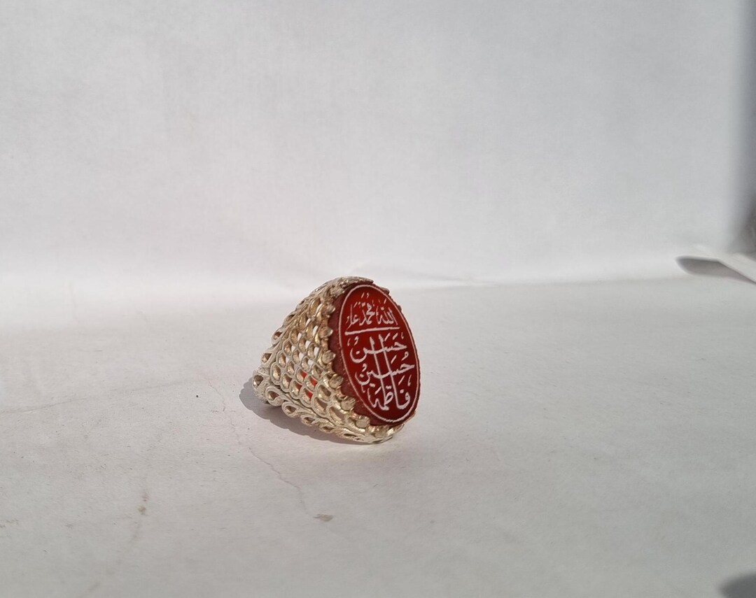 Islamic Aqeeq (agate) Ring , Panjtan Ring , ALLAH MUHAMMAD, Red Aqeeq ...