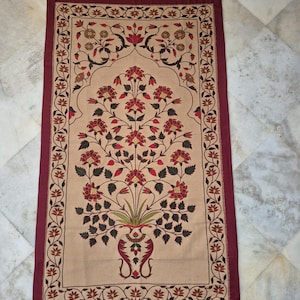 Handmade embroidery wall hanging, Floral embroidery tapestry, Mughal Floral Tapestry, silk thread embroidery, Silk thread Embroidery Wallhanging, Indian Traditional embroidery wall hanging, Hand-embroidered botanical tapestry, Needlework floral embroidery, home accent , vintage Handmade Embroidery Wallhanging, antique style wall hanging, Mughal Tapestry, tree of life embroidery, tree of life tapestry, luxury home decor gifts , gifts for anniversary, wall tapestry hanging woven ,tapisserie mughal