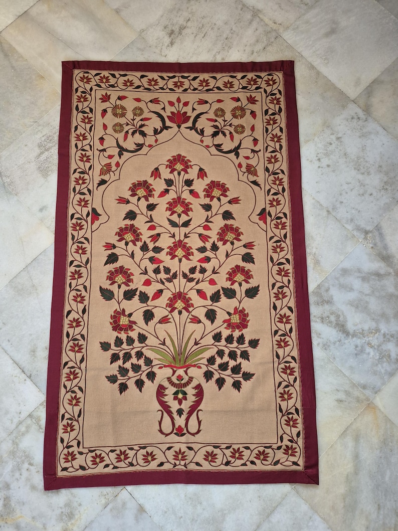 Handmade embroidery wall hanging, Floral embroidery tapestry, Mughal Floral Tapestry, silk thread embroidery, Silk thread Embroidery Wallhanging, Indian Traditional embroidery wall hanging, Hand-embroidered botanical tapestry, Needlework floral embroidery, home accent , vintage Handmade Embroidery Wallhanging, antique style wall hanging, Mughal Tapestry, tree of life embroidery, tree of life tapestry, luxury home decor gifts , gifts for anniversary, wall tapestry hanging woven ,tapisserie mughal