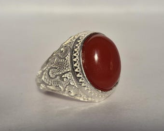 Islamic Aqeeq (Agate) Ring , Islamic Ring , ALI Ring aqeeq , Red Aqeeq Ring , Islamic Jewelry, Natural Aqeeq Ring , Muslim Ring ,Yemeni ring