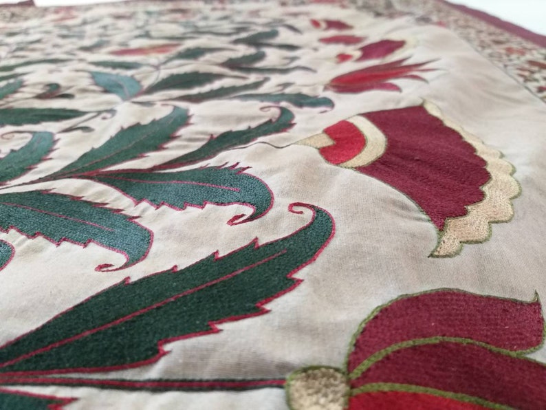 Handmade EmbroideryWallhanging,Mughal-inspired,Hand Embroidered , suzani Embroidery, EmbroideryWallhanging, Silk Wallhanging , needle point Embroidery ,Indian Embroidery ,Bohemian Decor ,Uzbek Embroidery ,Flower Design Wall-hanging ,Suzani Bed spread