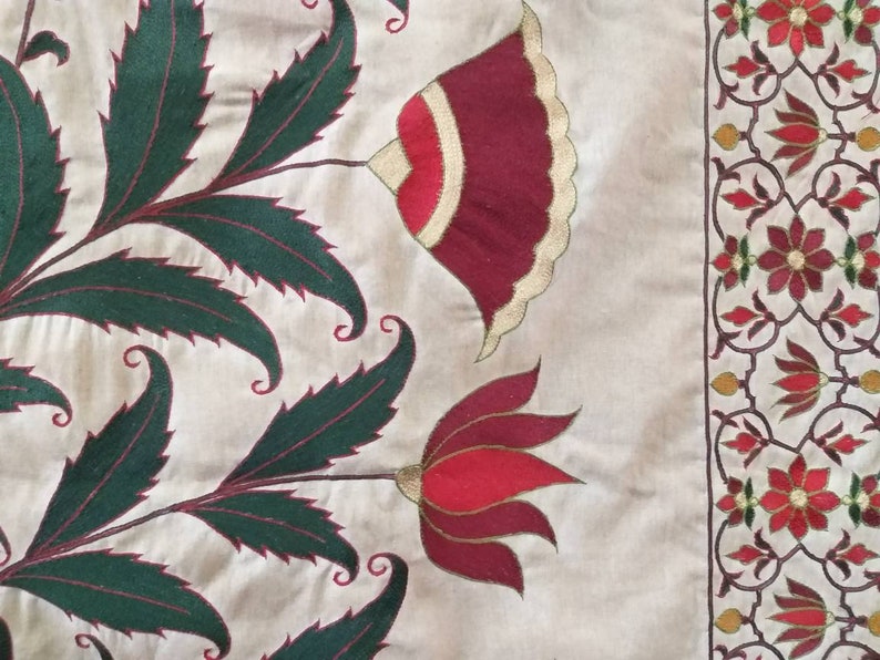 Handmade EmbroideryWallhanging,Mughal-inspired,Hand Embroidered , suzani Embroidery, EmbroideryWallhanging, Silk Wallhanging , needle point Embroidery ,Indian Embroidery ,Bohemian Decor ,Uzbek Embroidery ,Flower Design Wall-hanging ,Suzani Bed spread