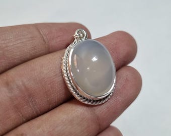 Natural White Agate silver Pendant , 925 rope design Pendant, Aqeeq Jewelry , Unique Pendant, White Gemstone Pendant ,Handmade Aqeeq Pendant