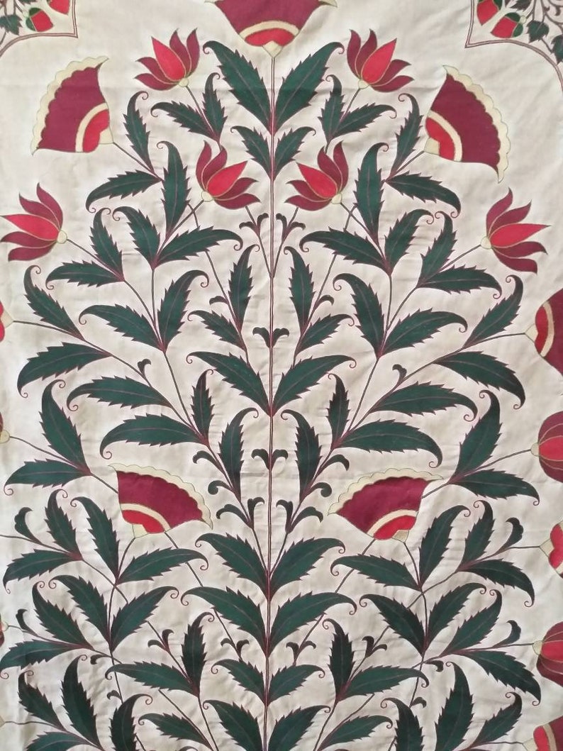 Handmade EmbroideryWallhanging,Mughal-inspired,Hand Embroidered , suzani Embroidery, EmbroideryWallhanging, Silk Wallhanging , needle point Embroidery ,Indian Embroidery ,Bohemian Decor ,Uzbek Embroidery ,Flower Design Wall-hanging ,Suzani Bed spread