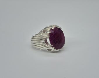 Anillo de plata y rubí hecho a mano, anillo bohemio, anillo llamativo, anillo de plata, regalos de aniversario para él, anillo para uso diario, anillo de rubí, anillo de rubí rojo, rubí