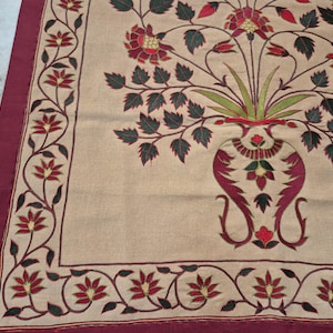 Handmade embroidery wall hanging, Floral embroidery tapestry, Mughal Floral Tapestry, silk thread embroidery, Silk thread Embroidery Wallhanging, Indian Traditional embroidery wall hanging, Hand-embroidered botanical tapestry, Needlework floral embroidery, home accent , vintage Handmade Embroidery Wallhanging, antique style wall hanging, Mughal Tapestry, tree of life embroidery, tree of life tapestry, luxury home decor gifts , gifts for anniversary, wall tapestry hanging woven ,tapisserie mughal