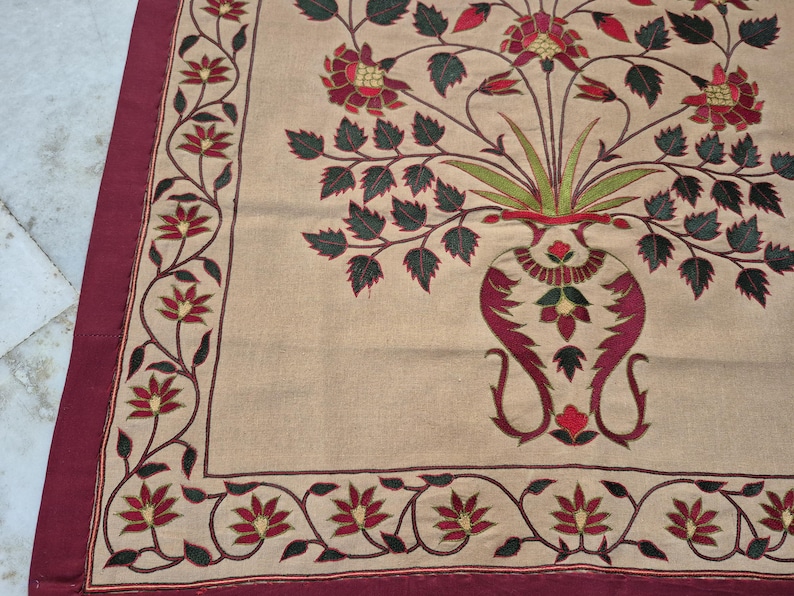 Handmade embroidery wall hanging, Floral embroidery tapestry, Mughal Floral Tapestry, silk thread embroidery, Silk thread Embroidery Wallhanging, Indian Traditional embroidery wall hanging, Hand-embroidered botanical tapestry, Needlework floral embroidery, home accent , vintage Handmade Embroidery Wallhanging, antique style wall hanging, Mughal Tapestry, tree of life embroidery, tree of life tapestry, luxury home decor gifts , gifts for anniversary, wall tapestry hanging woven ,tapisserie mughal