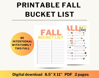 Printable Fall Bucket List | Autumn Bucket List | Fall Family Bucket List | Fall List Printable | Fun Fall Activities