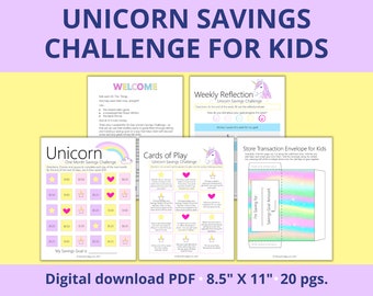 Unicorn Savings Challenge for Kids and Tweens | Savings Challenge | Savings Tracker Printable | Goal Planner for Kids | Mini Savings