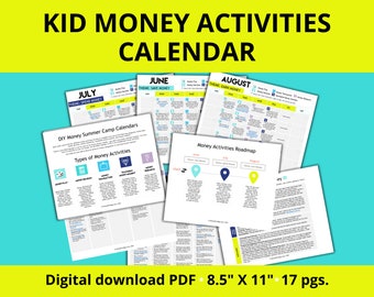 DIY Summer Money Camp Activities Calendar (KIDS) | 3 Calendars of Money Education Activities for Kids to Do at Home | Printable Activities
