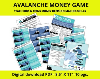 Avalanche: The Money Game | Group Cooperation Game | budgeting with kids | kids money activity | money board game (instant download)