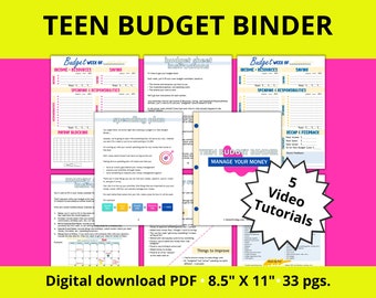 Teen Budget Binder | Teenager Printable Budget | Teen Budget Worksheet | Budgeting for kids and teens | Youth Budgets | Teen Budget Planner