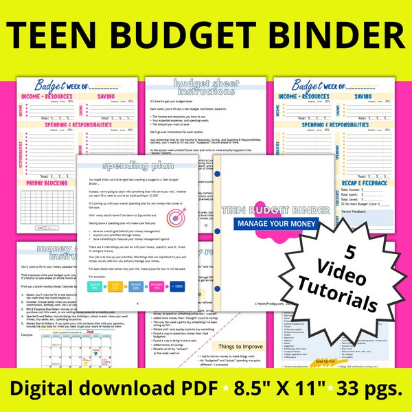 Teen Budget Binder | Teenager Printable Budget | Teen Budget Worksheet | Budgeting for kids and teens | Youth Budgets | Teen Budget Planner