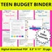 Teen Budget Binder | Teenager Printable Budget | Teen Budget Worksheet ...