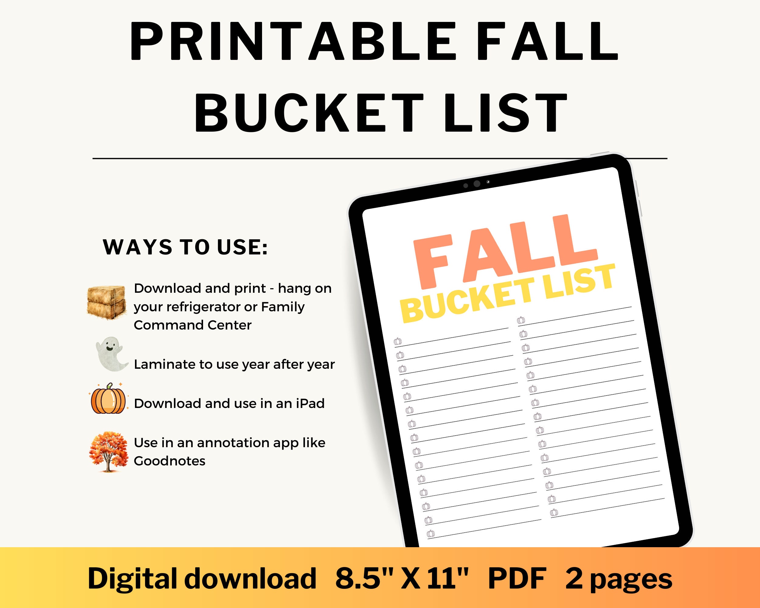 Fall Bucket Outline Printable Fall Bucket List | Autumn Bucket List | Fall Family Bucket ...