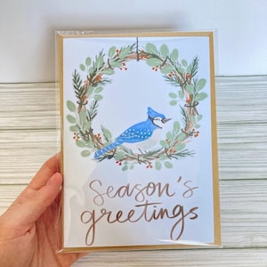 Bluejay Wreath Season&#39;s Greetings Card 5x7