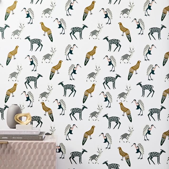 Woodland Animals Wallpaper Peel and Stick Minimalist Wall Etsy