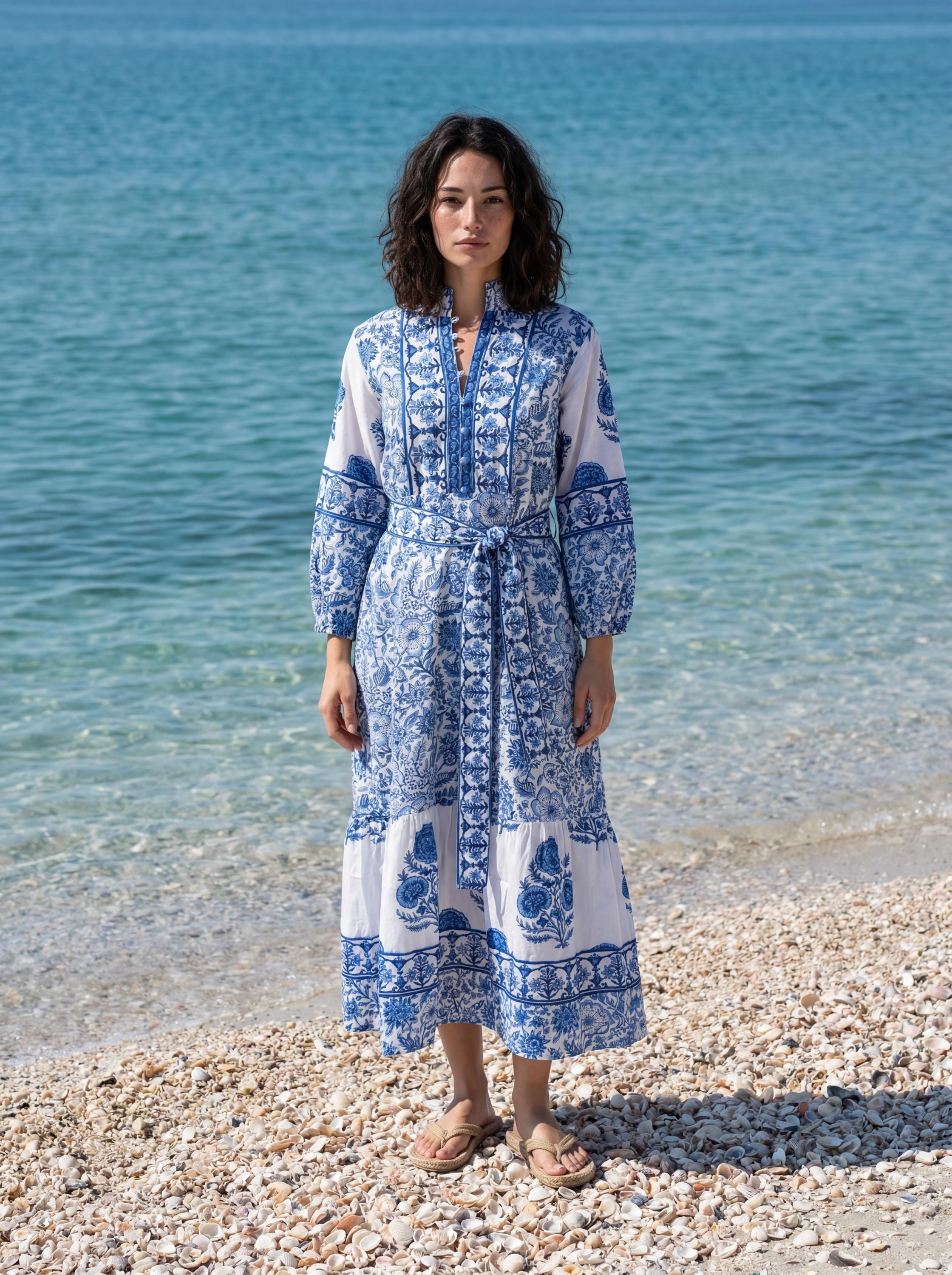 blue and white dress greece Summer Honest Spaghetti Straps A-line custom prom dress Size:6W x 6H (ft) while the deep V