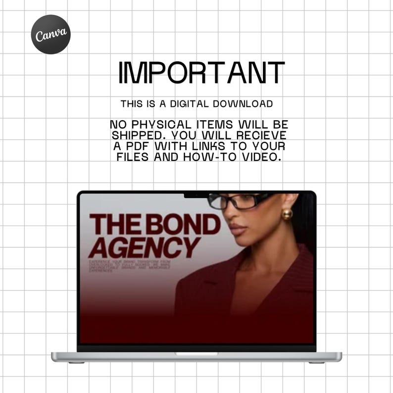 May include: A digital download notice on a white grid background featuring the text IMPORTANT, THIS IS A DIGITAL DOWNLOAD, NO PHYSICAL ITEMS WILL BE SHIPPED. YOU WILL RECIEVE A PDF WITH LINKS TO YOUR FILES AND HOW-TO VIDEO, displayed on a laptop screen.