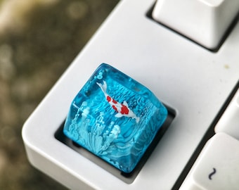 Blue Koi Artisan Keycap, Resin Cherry MX Keyboard Key, SA/OEM Profile