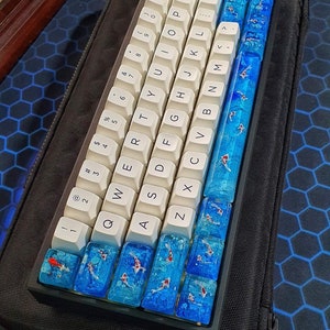 Blue Keycaps set full, Artisan Keycaps koi fish, Custom keycaps SA and OEM profile For Cherry MX Mechanical Keyboard, Christmas gift
